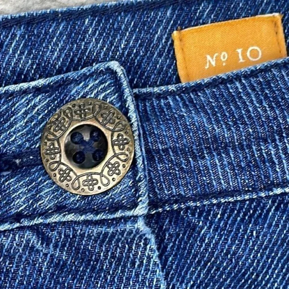 Pilcro and the Letterpress Denim Jean Button Front Skirt Seamed Panels A Line 10